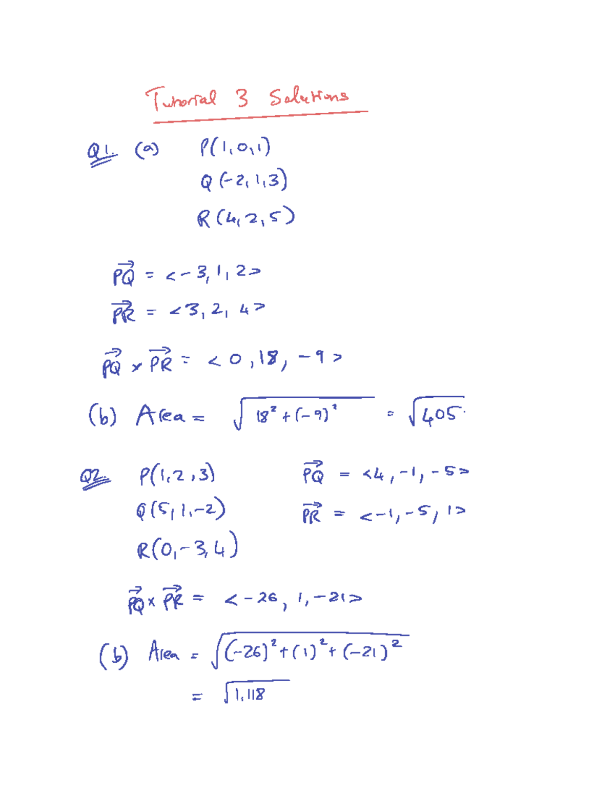 Tutorial 3 Solutions: Vector Equations and Direction Vectors - Studocu