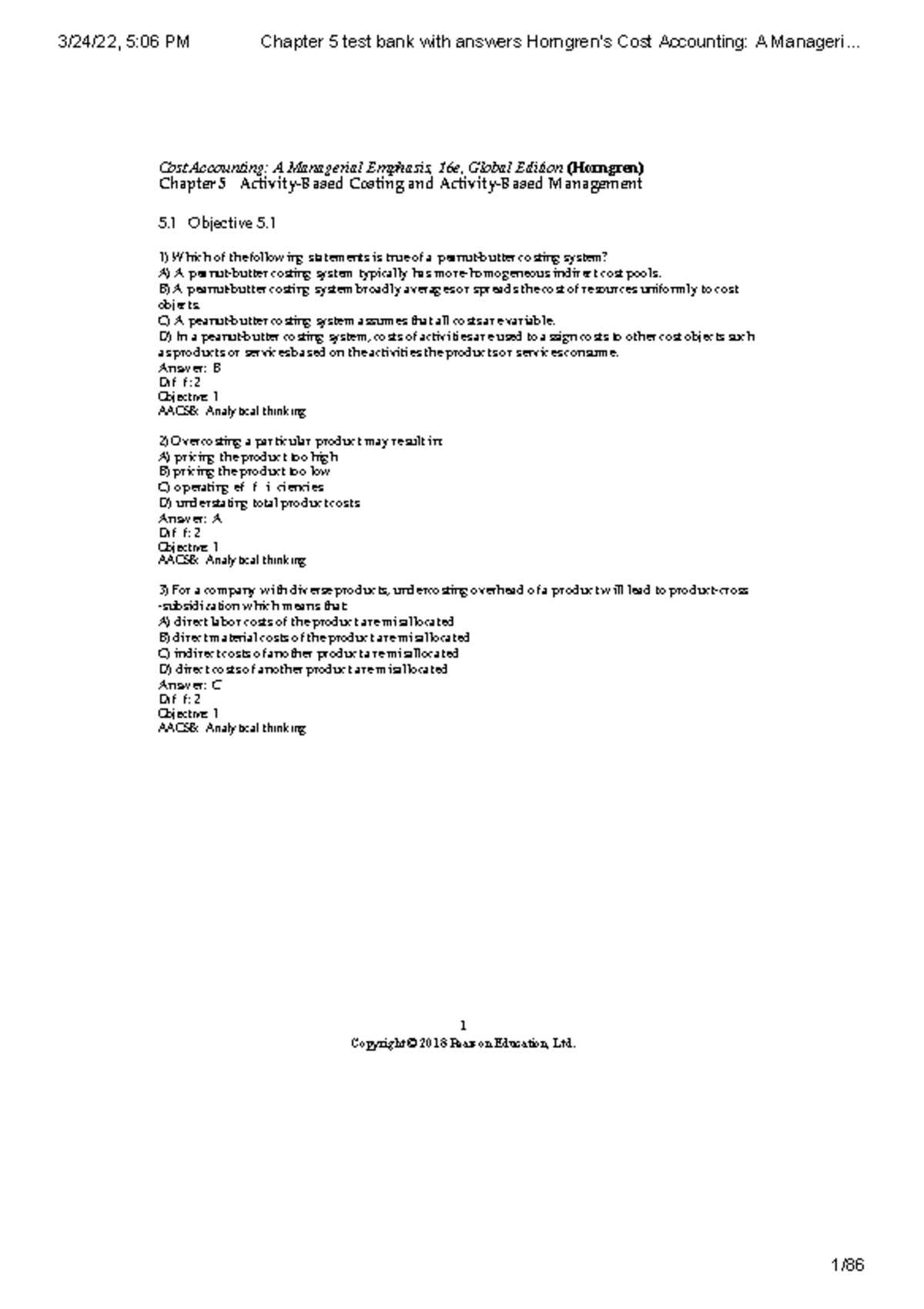 Test Bank Horngren Chapter 5 - ABC - Cost Accounting: A Managerial ...