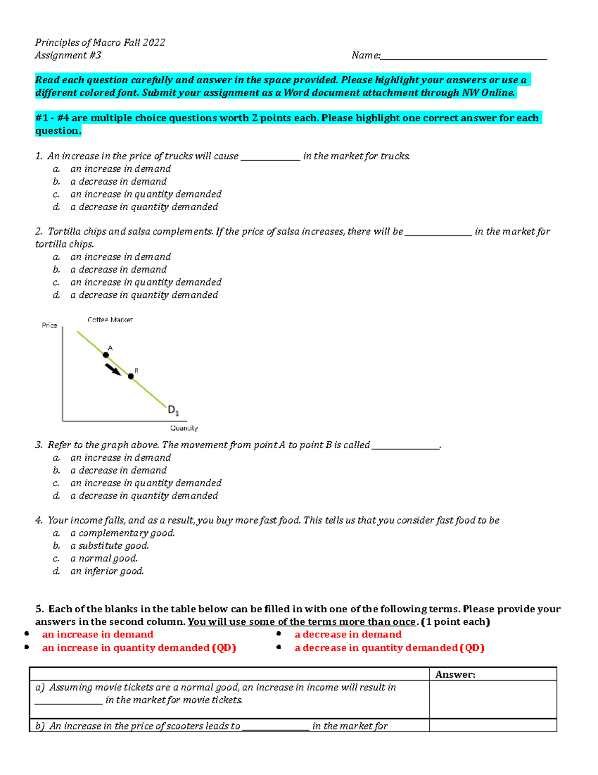 Macro Principles Fall 2022 Assignment 3: Demand Analysis - Studocu