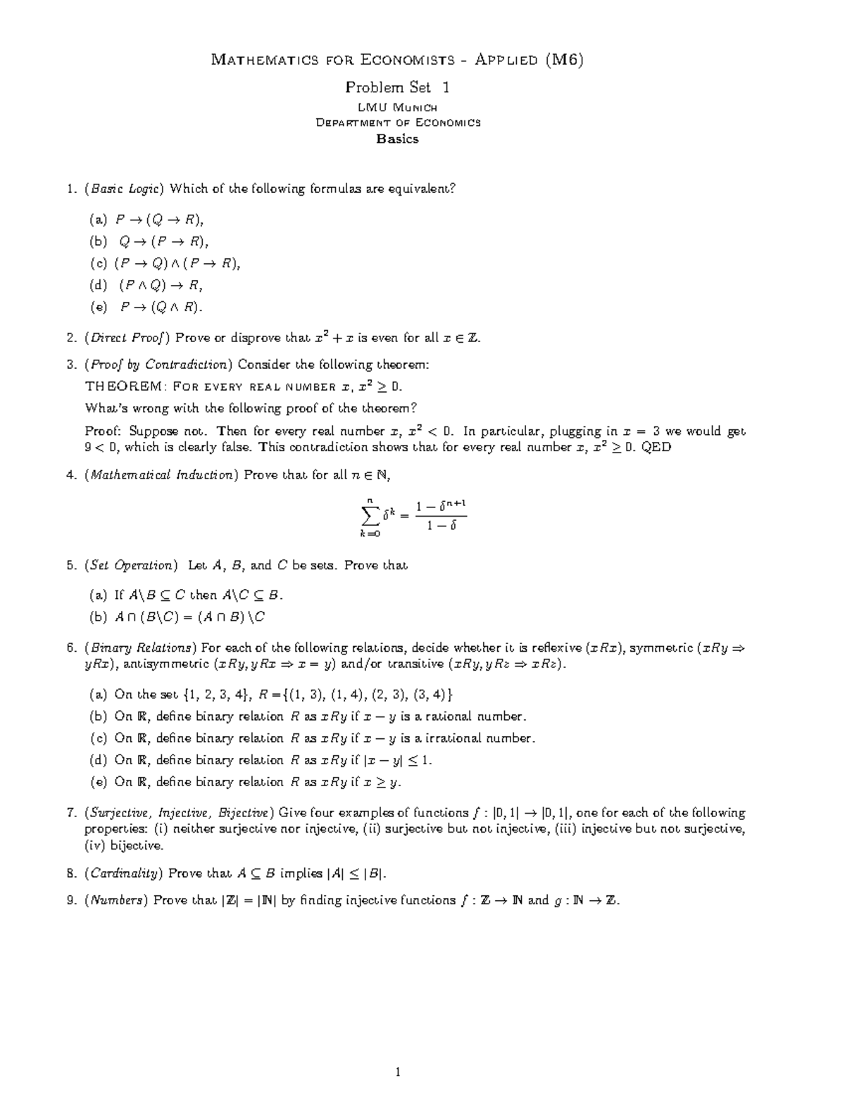 PS1 - Mathematics for Economists Problem Set 1 (M6) - Studocu