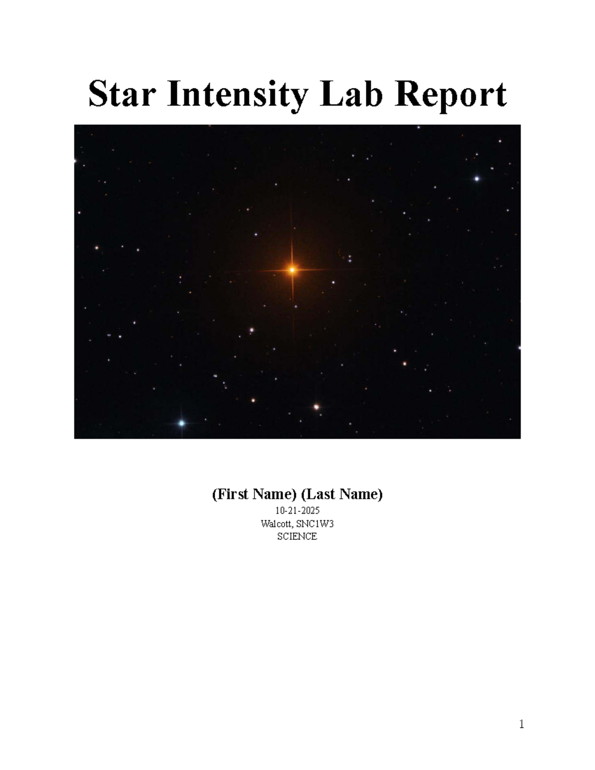 Star Intensity Lab - Grade 9 AP Lab Report. - Star Intensity Lab Report ...