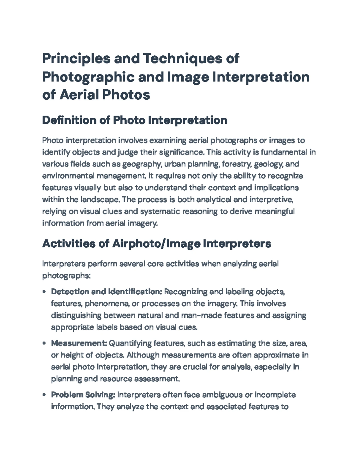 Principles and Techniques of Aerial Photo Interpretation (GEOG 101 ...