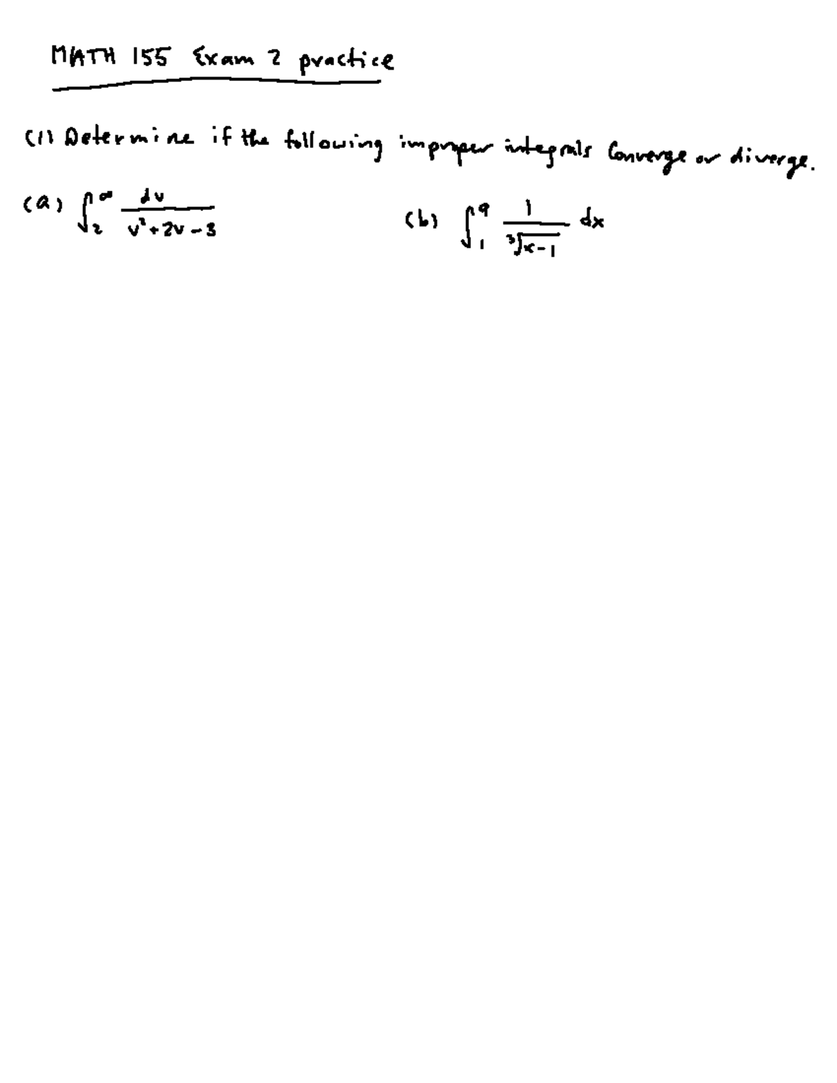 MATH 155 Exam 2 Practice: Convergence of Integrals and Series - Studocu