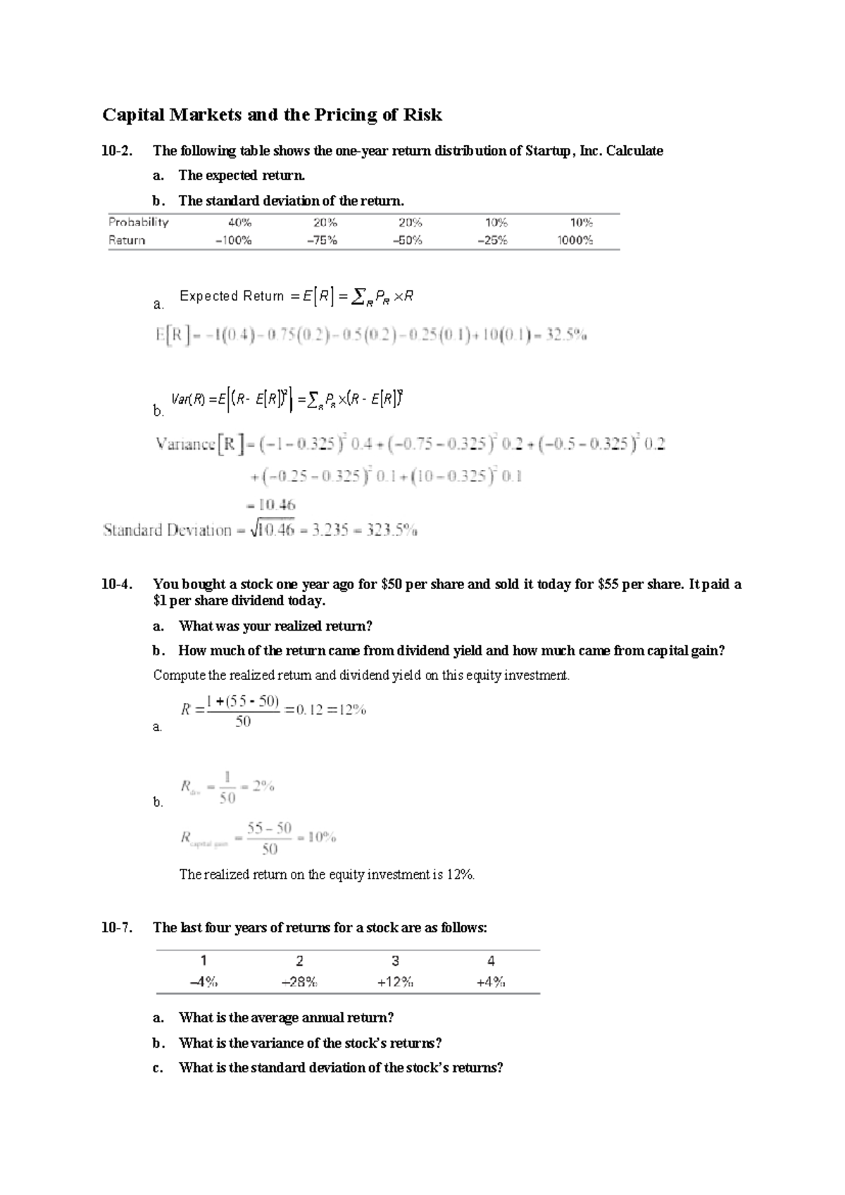 Capital Markets and Risk Pricing Analysis: Expected Returns & Variance ...