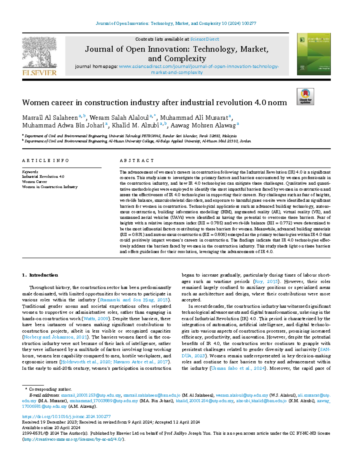 Women in Construction Industry 4.0: Barriers and Opportunities (2024 ...