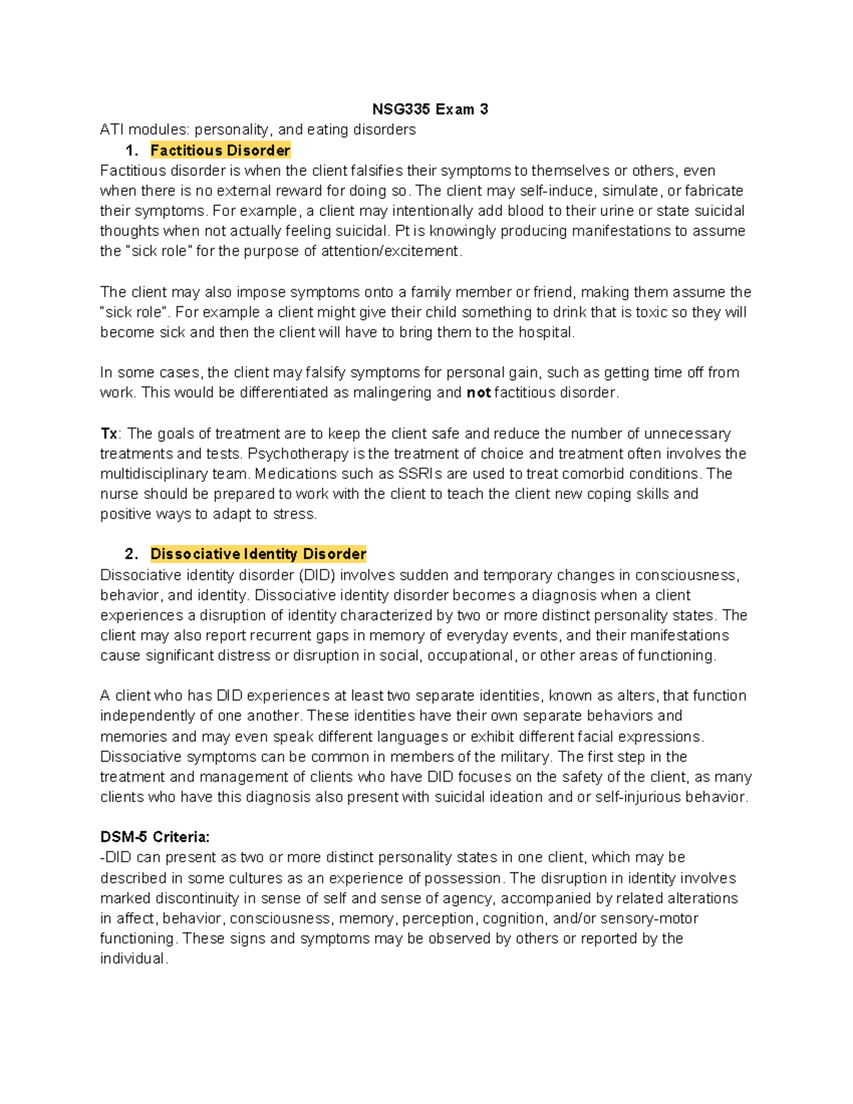 NSG335 Exam 3 Study Guide: Key Concepts on Personality & Eating ...