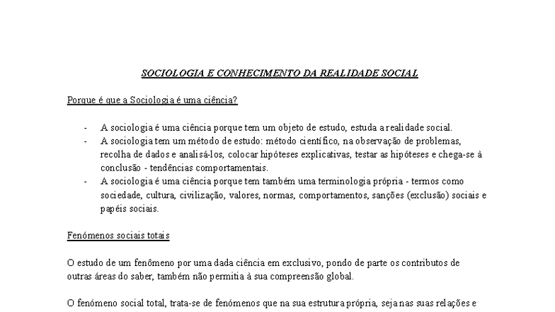 Sociologia e Conhecimento da Realidade Social: Uma Análise Crítica ...