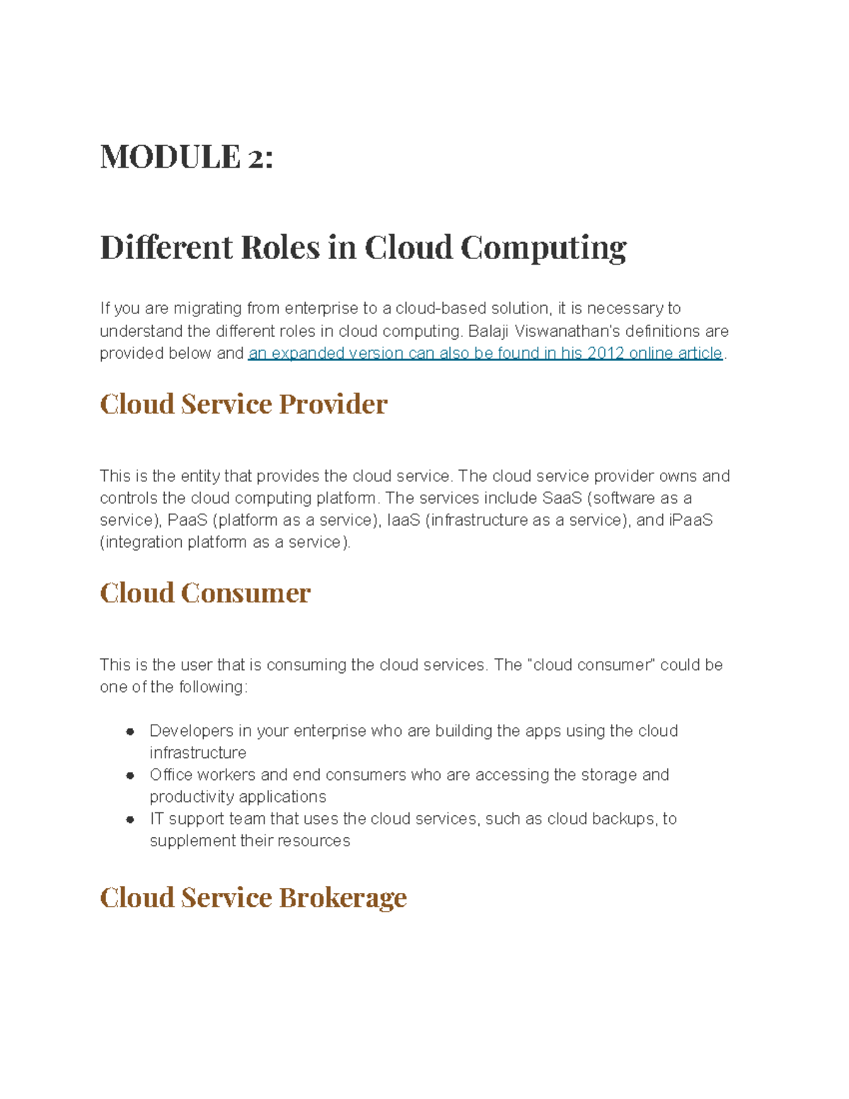 ITM711 mod 2 - module 2 - MODULE 2: Different Roles in Cloud Computing ...