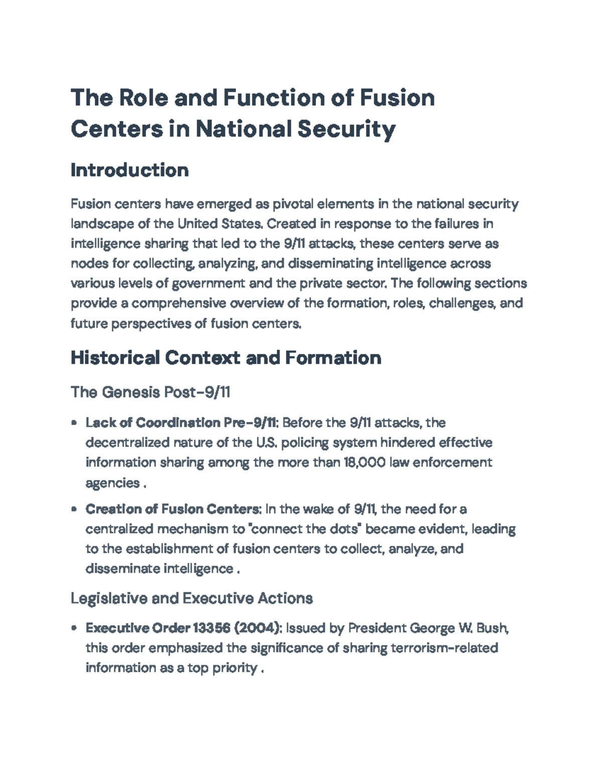 National Security Intelligence: Challenges and Impact of Fusion Centers ...
