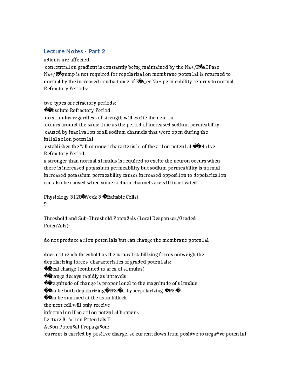 Lecture Notes Part 2: Action Potentials and Physiology Insights - Studocu