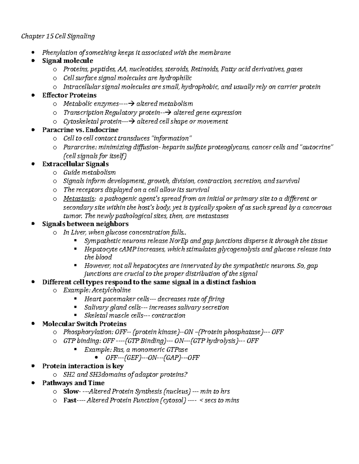 Chapter 15 summary - notes from lecture slides - Chapter 15 Cell ...