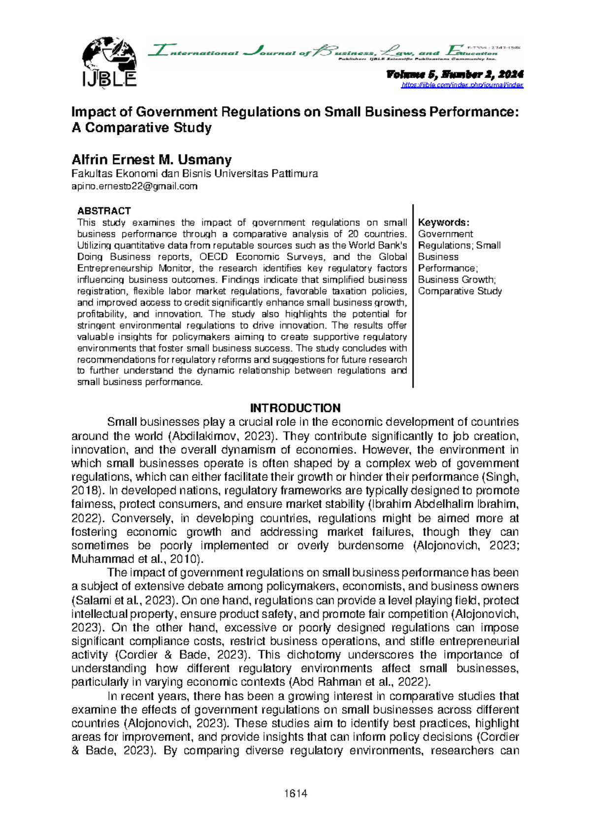 Comparative Study on Gov. Regulations & Small Biz Performance (2024 ...