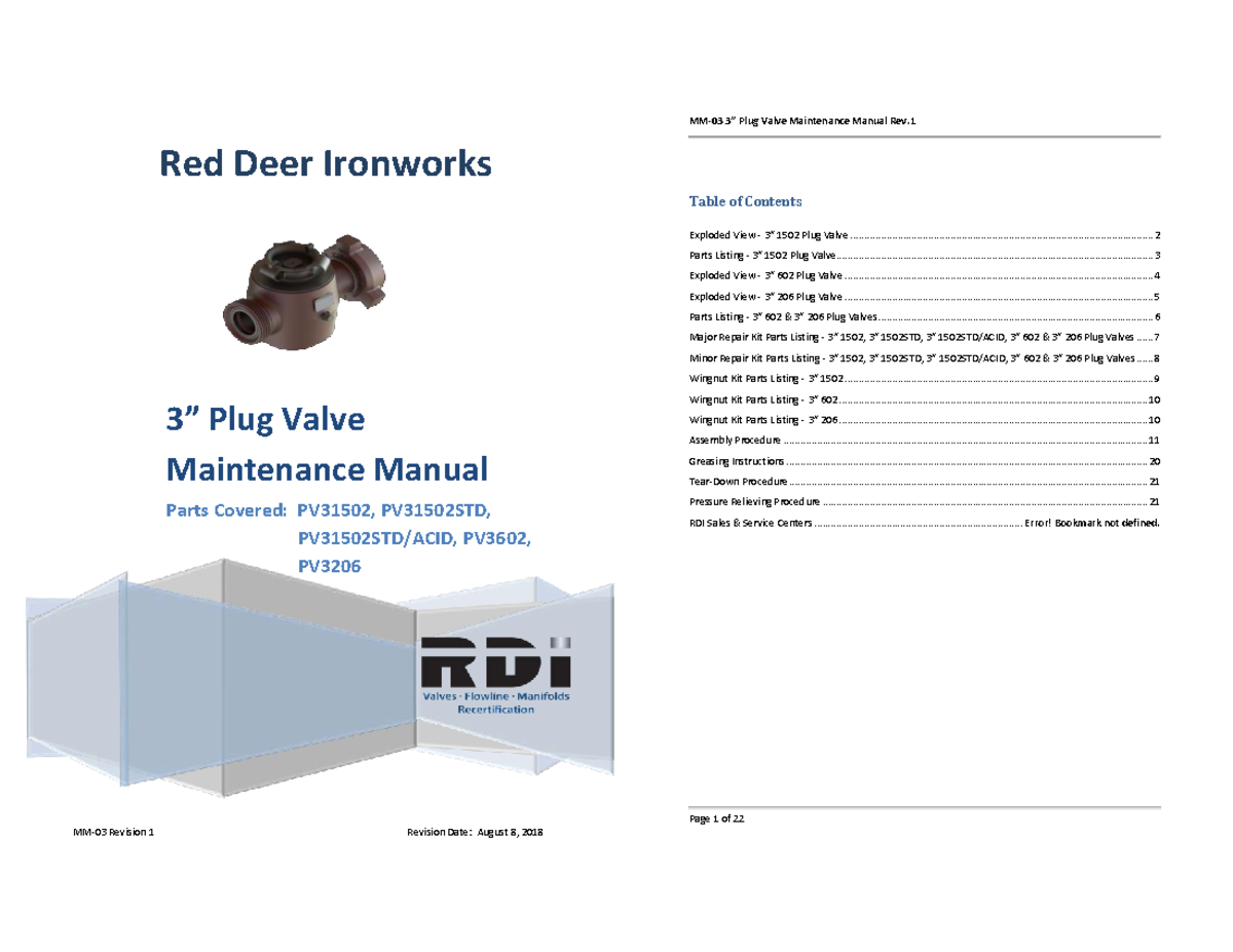 3” Plug Valve Maintenance Manual Rev.1 - Comprehensive Guide - Studocu