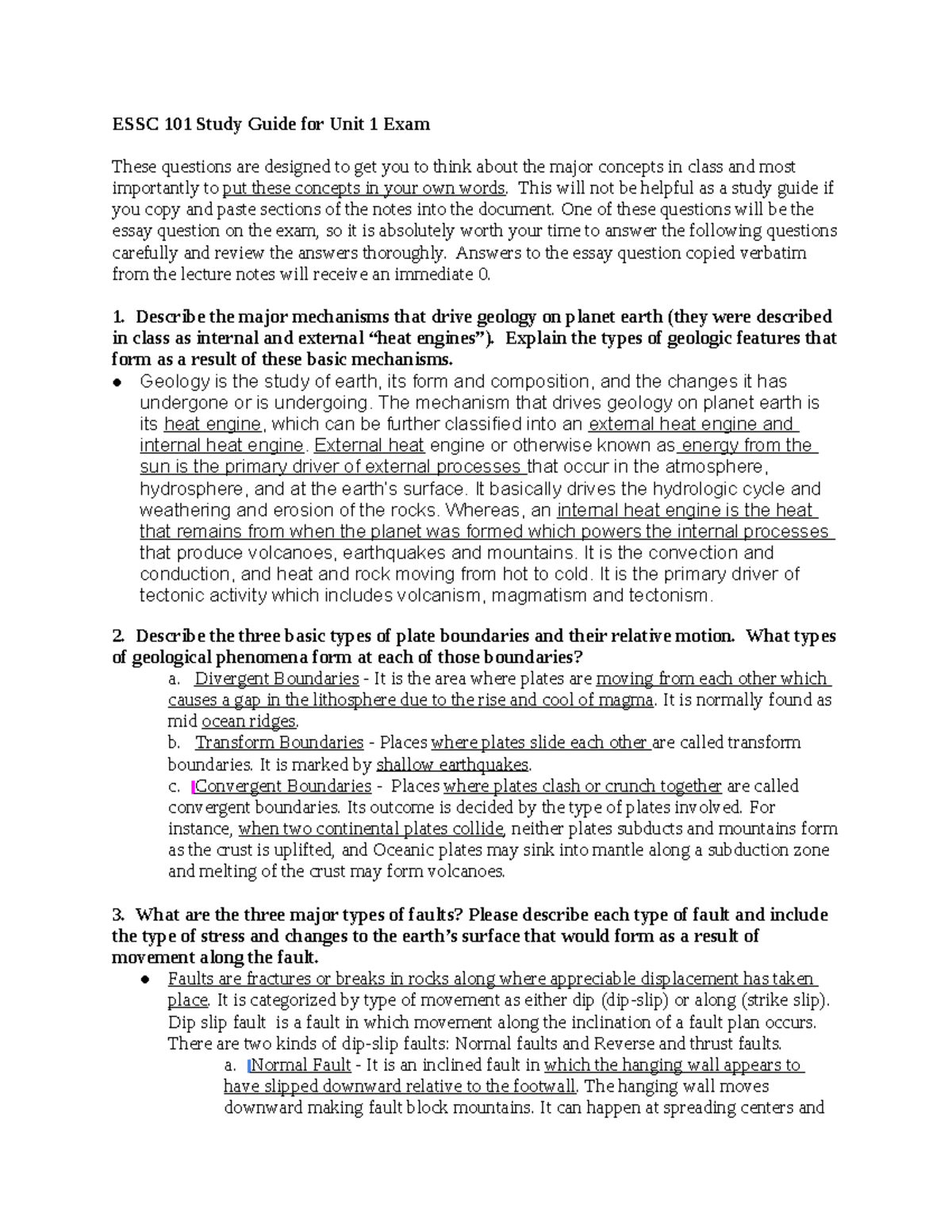 ESSC 101 Study Guide for Unit 1 Exam: Key Concepts & Questions - Studocu