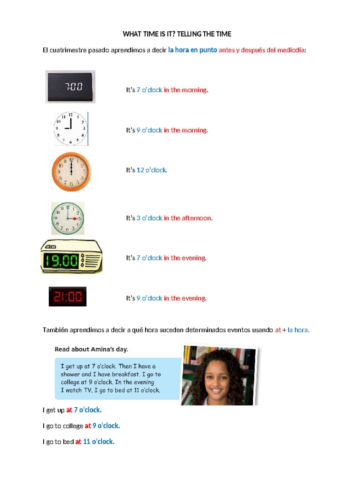 UNIT1 - Apuntes de clase: Telling Time in English and Spanish - Studocu