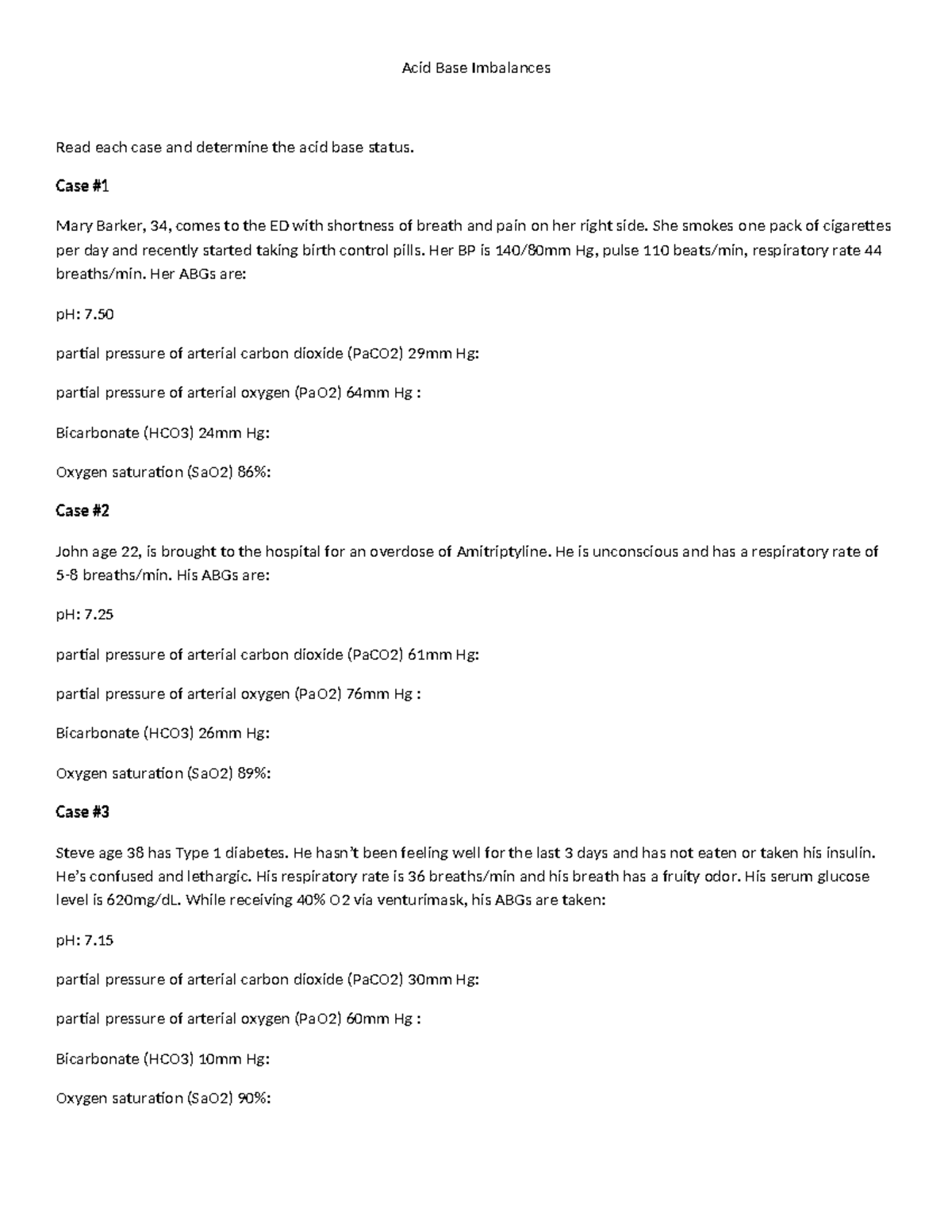 NUR 301 Final Exam: Analyzing Acid Base Imbalances in Clinical Cases ...