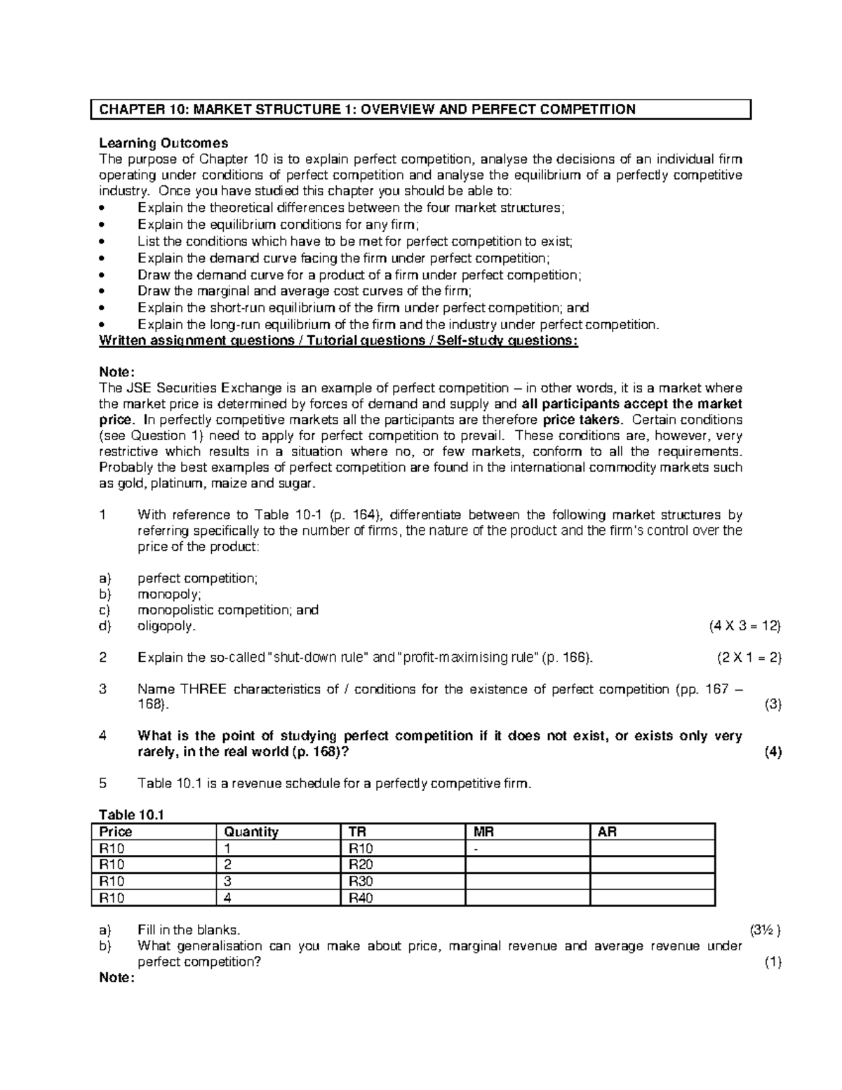 CHAPTER 10: MARKET STRUCTURE 1 - OVERVIEW & PERFECT COMPETITION Notes ...