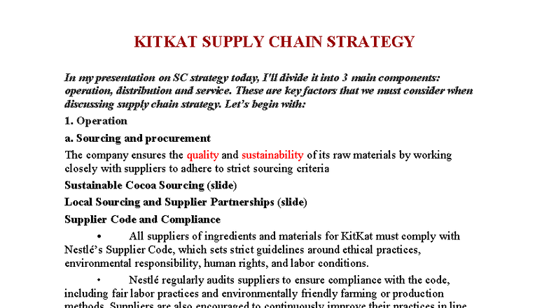 SC strategy - kitkat - KITKAT SUPPLY CHAIN STRATEGY In my presentation ...