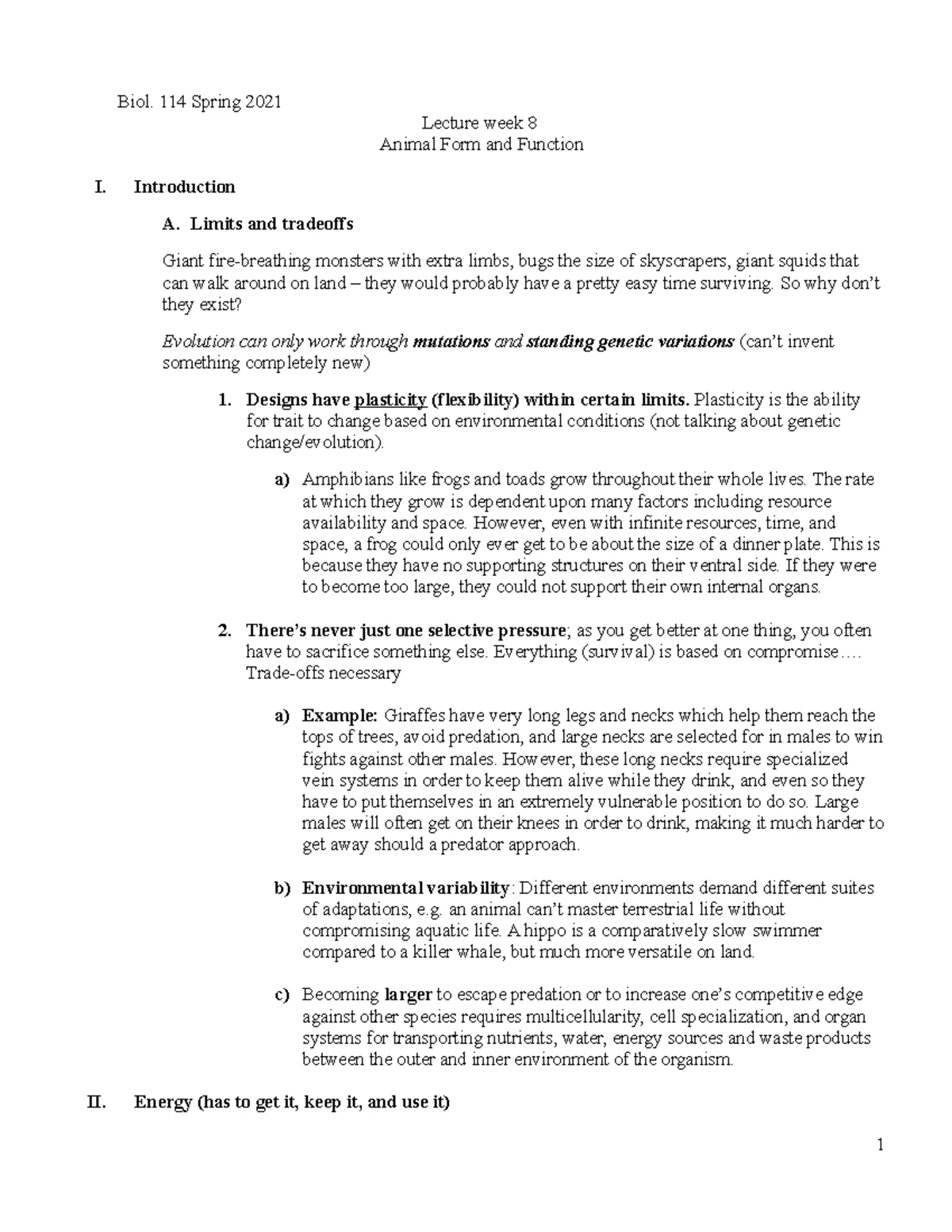 Lecture week 11 (10-29) - Notes Animal Form and Function - Biol. 114 ...
