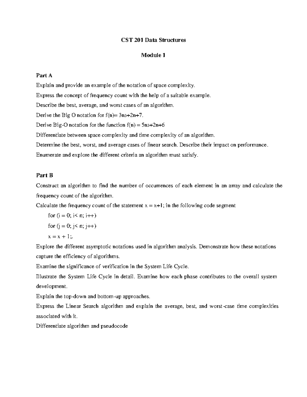 DS DE 1st internal important questions - CST 201 Data Structures Module ...