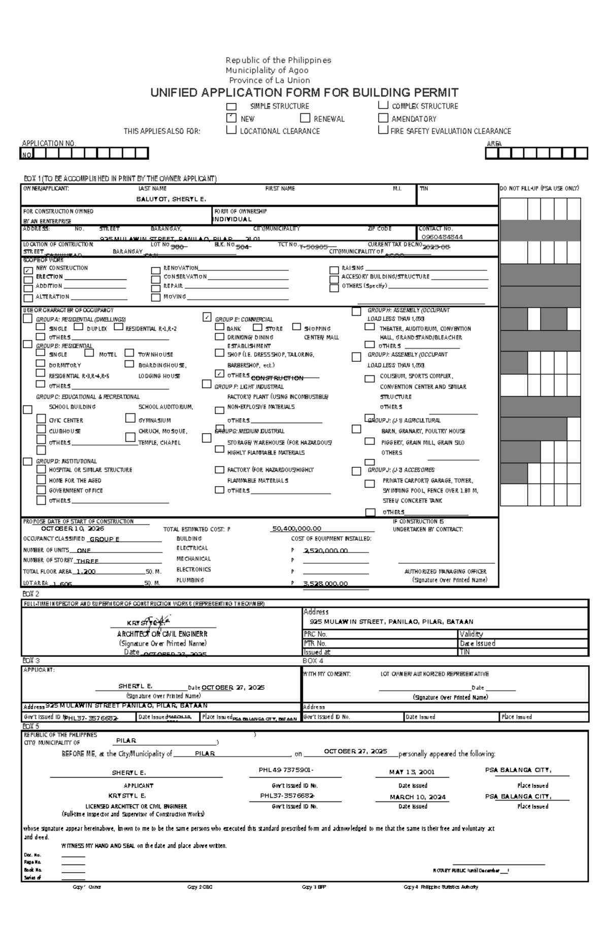 Unified Application Form for Building Permit - Agoo, La Union - Studocu