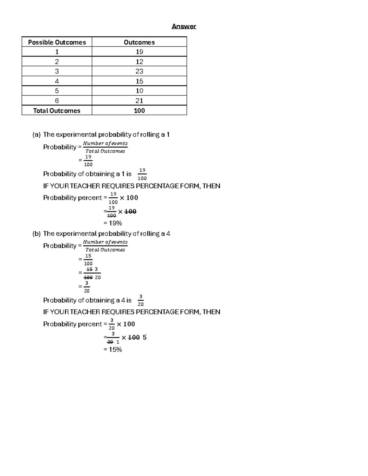 Experimental Probability Report 062239 - Studocu