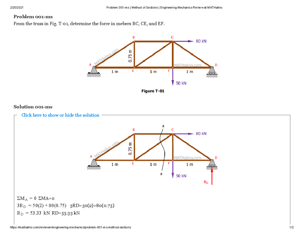 Method of Sections: Solved Examples for Engineering Mechanics - Studocu