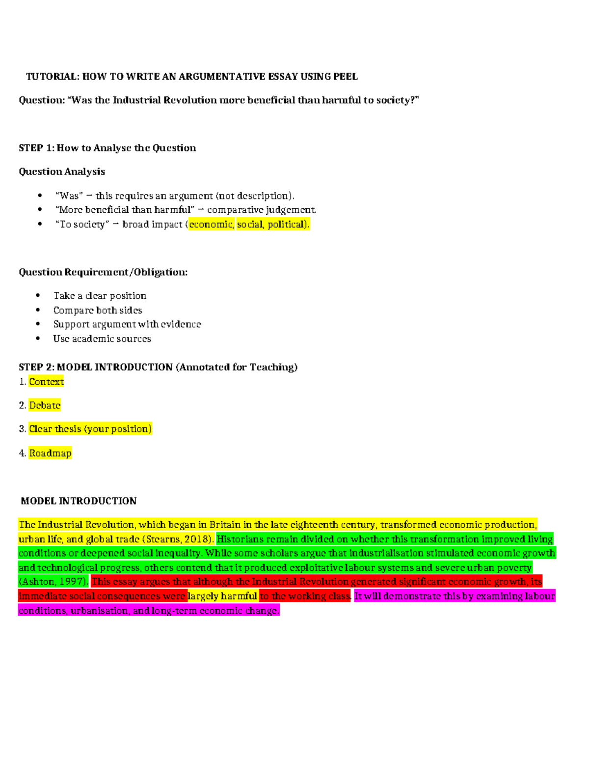 Argumentative Essay PEEL Tutorial: Analyzing the Industrial Revolution ...