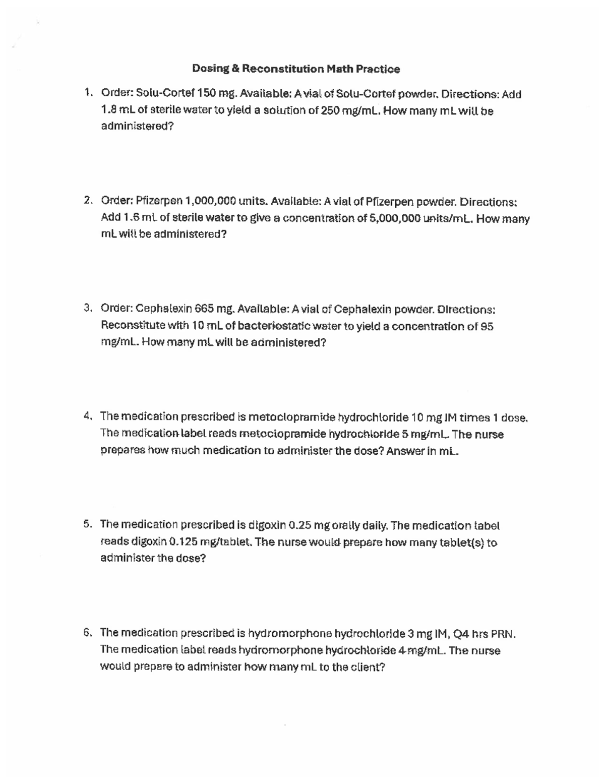 Reconstitution Math Practice Worksheet for Nursing Students - Studocu