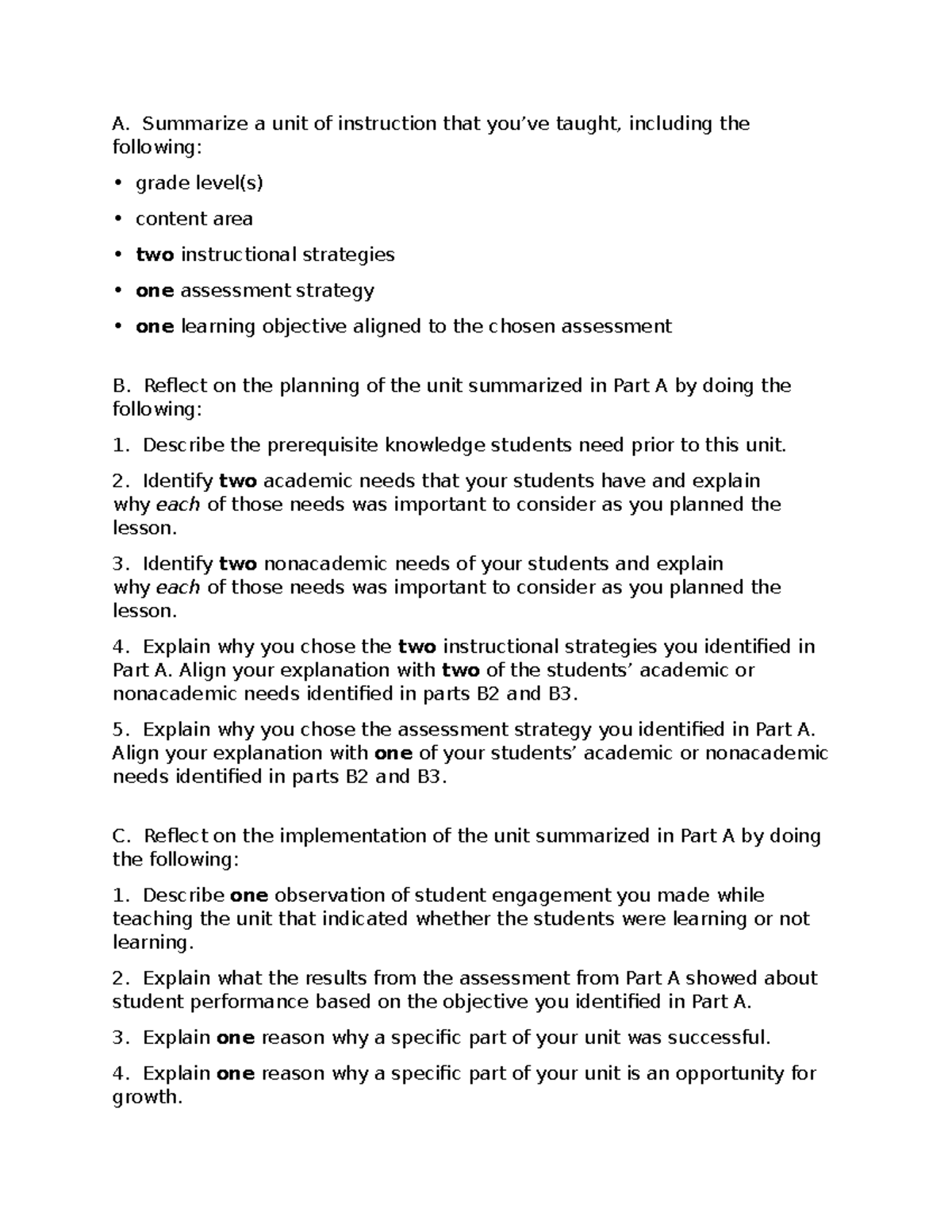 D629 Task 1 Instructional Unit Reflection and Strategies Summary - Studocu