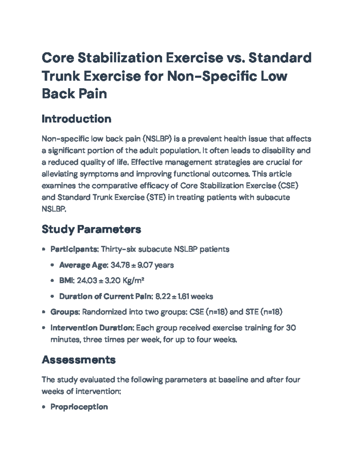 Effectiveness of Core Stabilization vs. Standard Trunk Exercises in ...