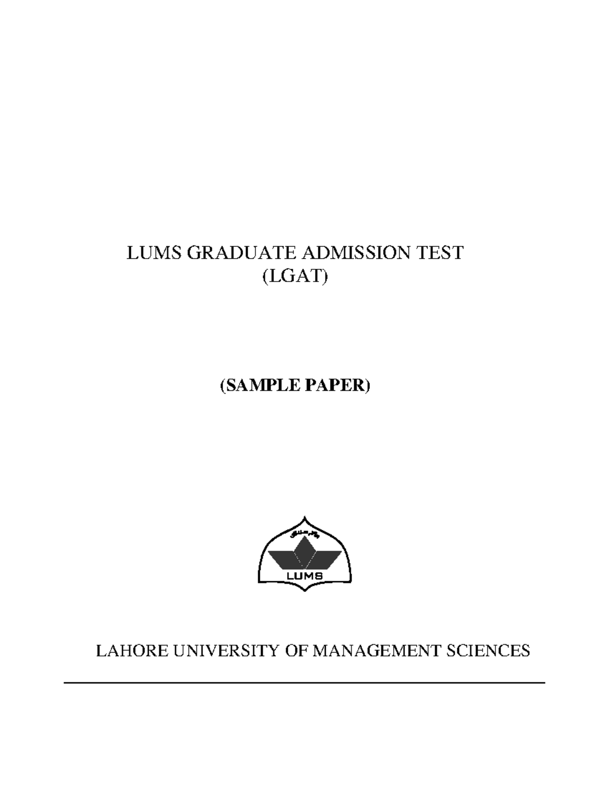 LUMS Graduate Admission Test (LGAT) Sample Paper Overview - Studocu