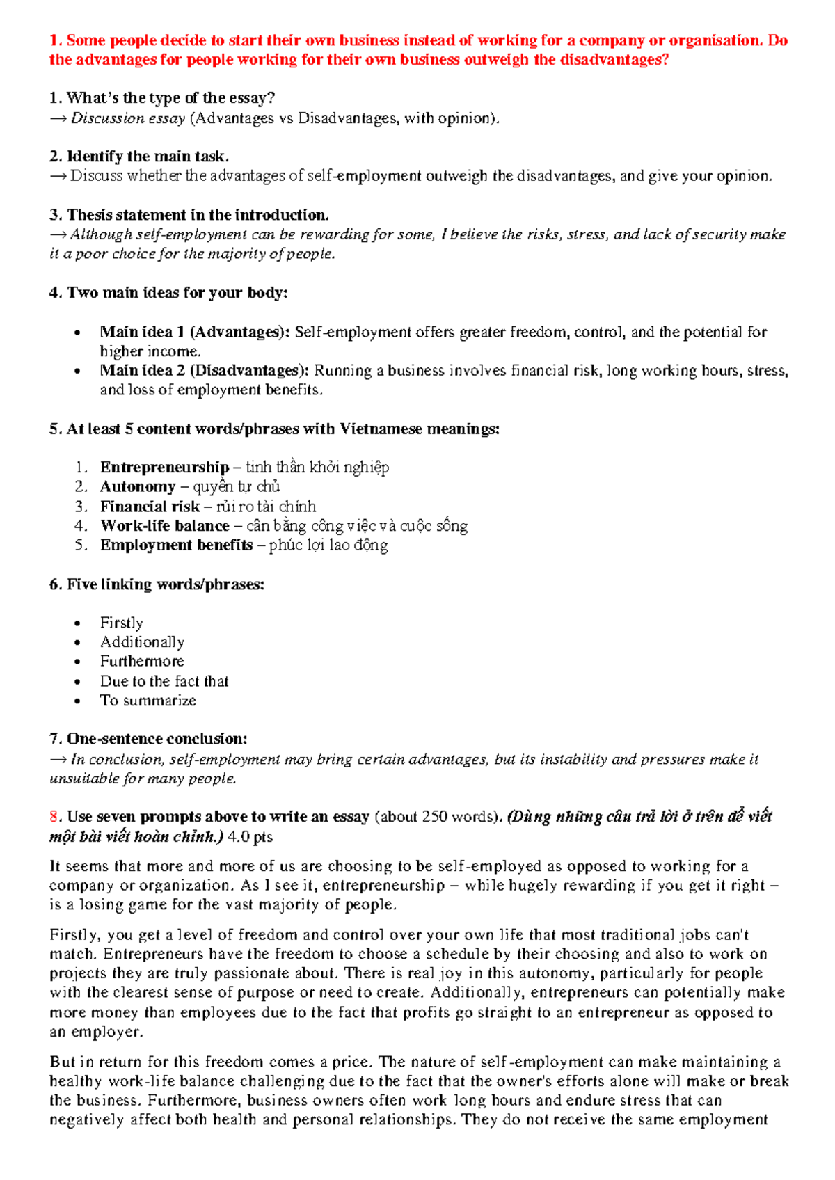 Discussion Essay: Weighing the Pros and Cons of Entrepreneurship vs ...