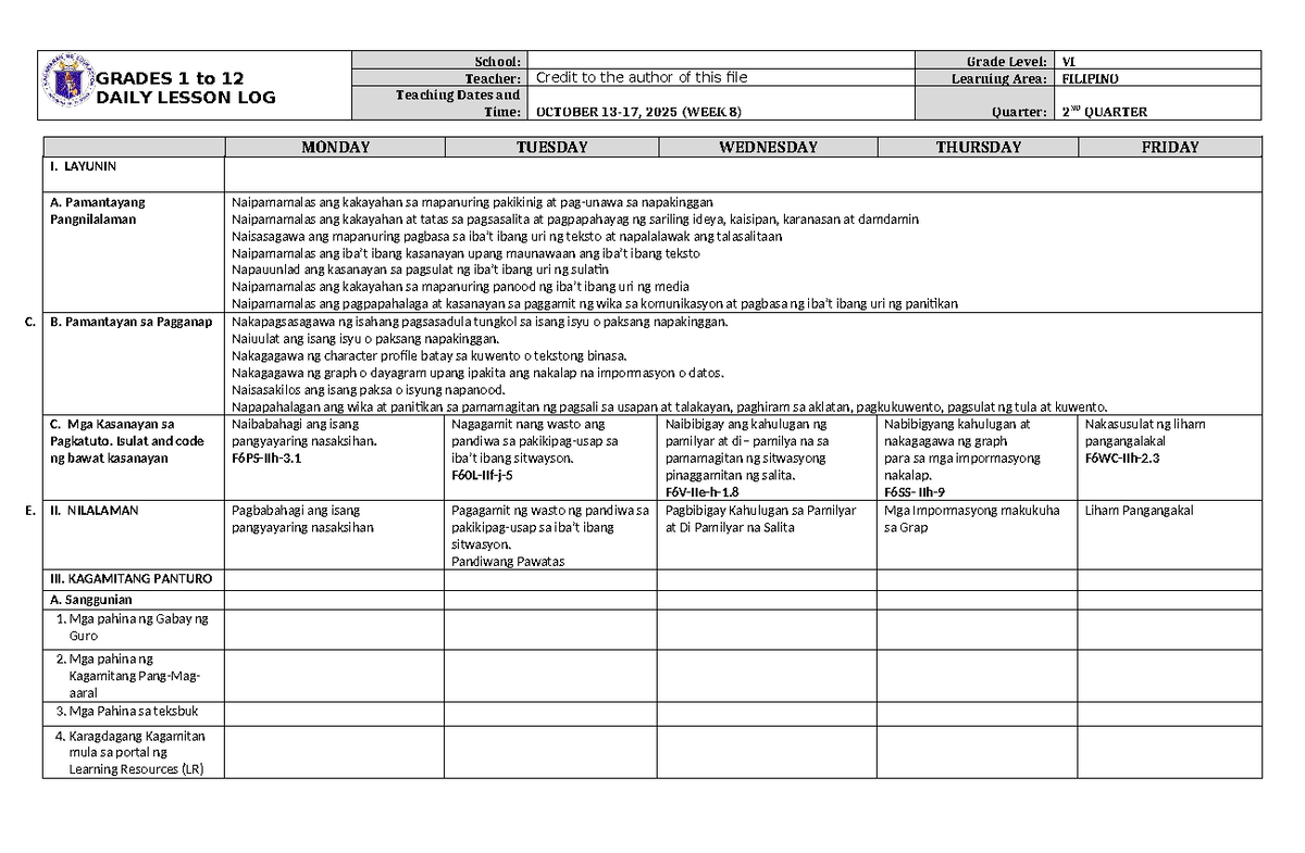DLL Filipino 6 Q2 W8 - Daily Lesson Log and Teaching Strategies - Studocu