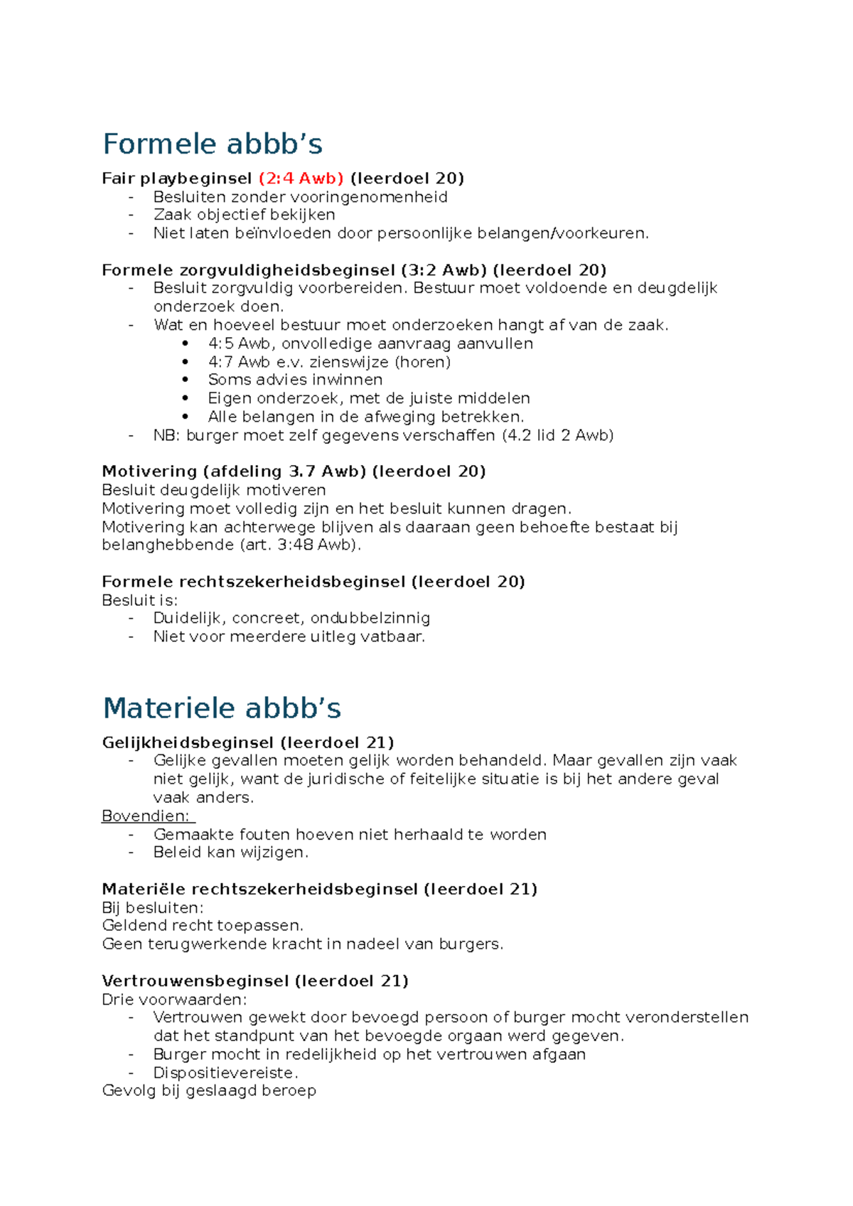 Formele en Materiële Beginselen in het Bestuursrecht (2:4, 3:2, 4:5, 4: ...