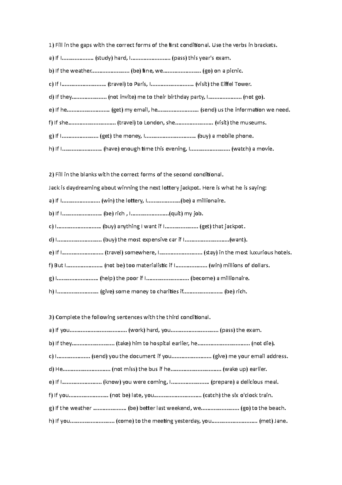Conditionals Practice Exercise: First, Second & Third Types - Studocu