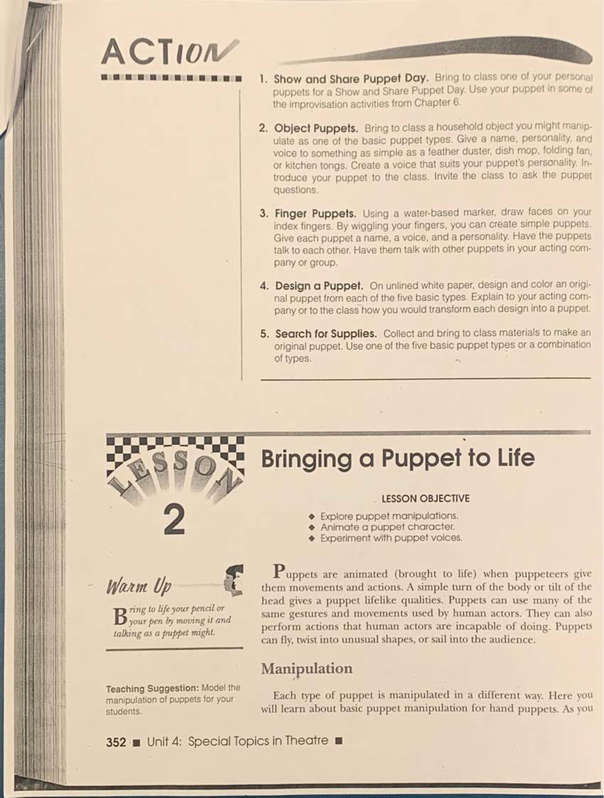 Puppetry Techniques and Activities: Lesson Plan for Theatre 101 - Studocu