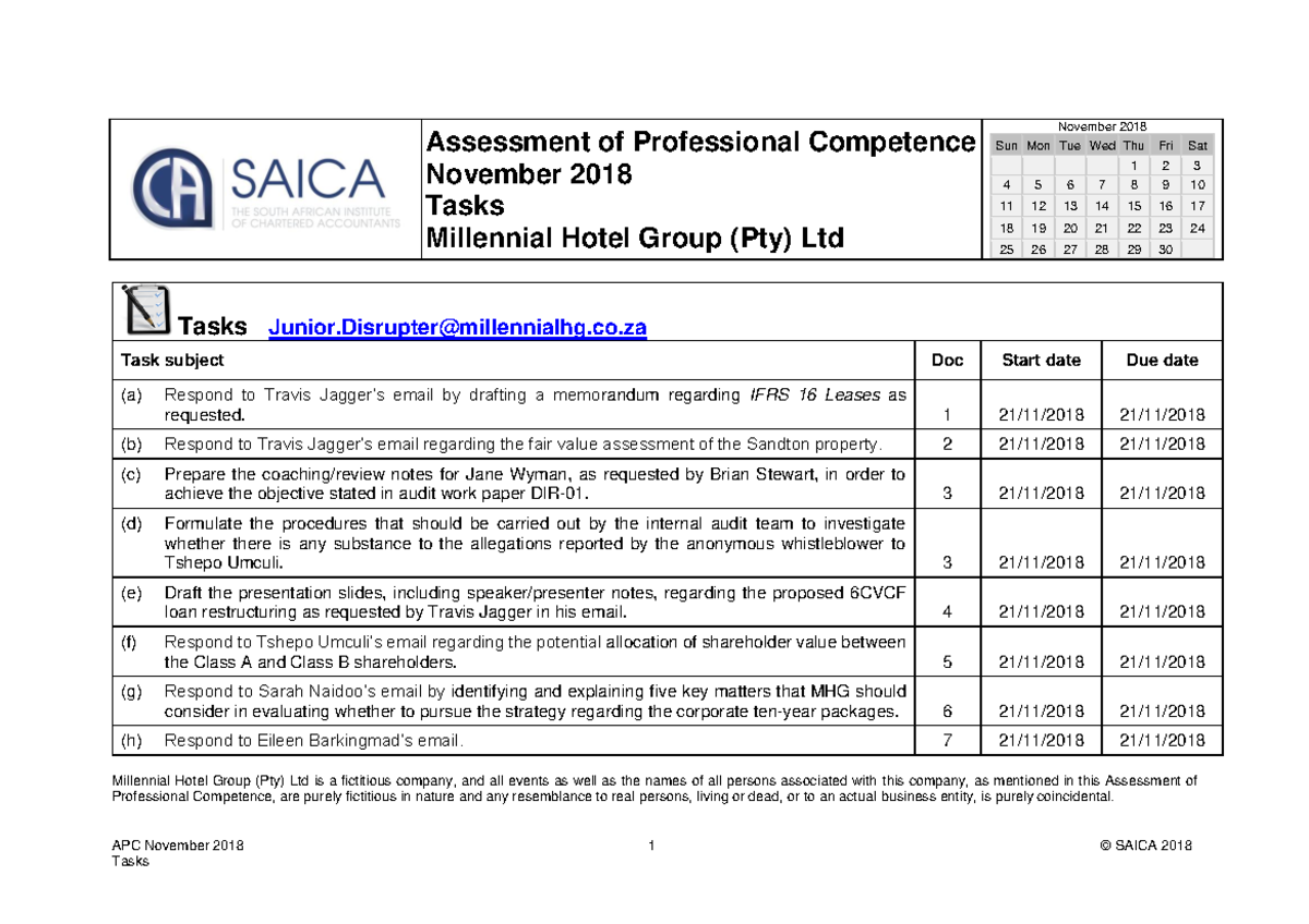 APC Nov 2018 Tasks - APC November 2018 1 © SAICA 2018 Tasks Assessment ...