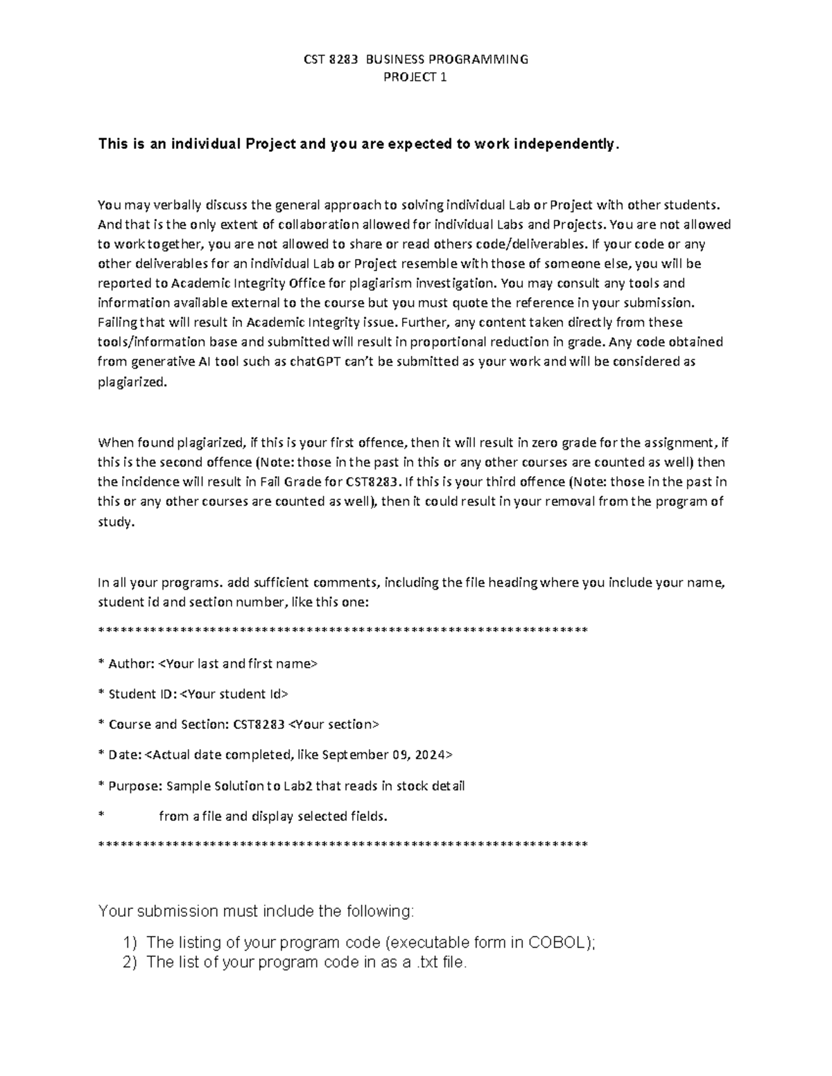 CST 8283 Business Programming Project 1: Employee Data Management Guide ...