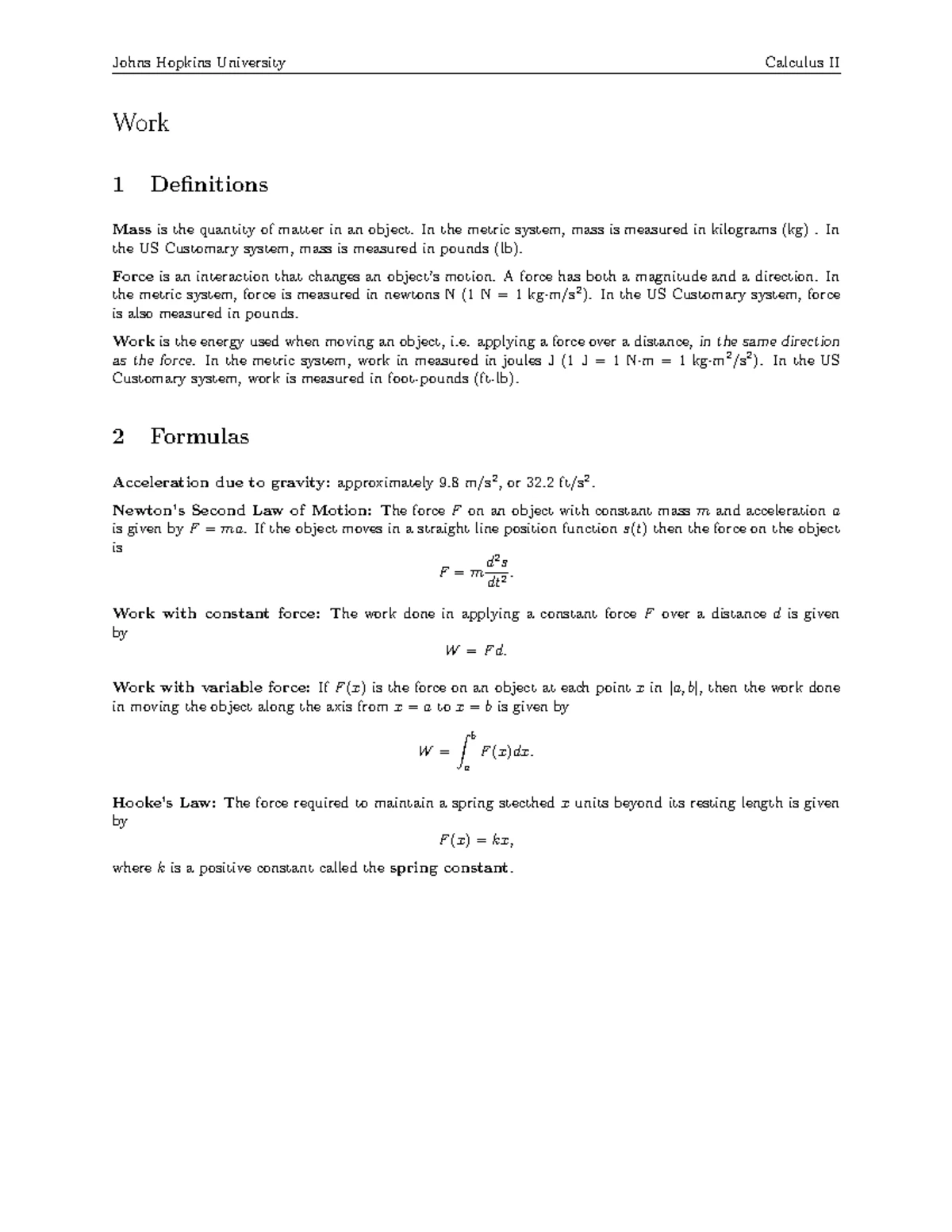 Calculus Lecture Notes - CALCULUS 2 PHYS . SCI . ENG. Chapter 7 ...