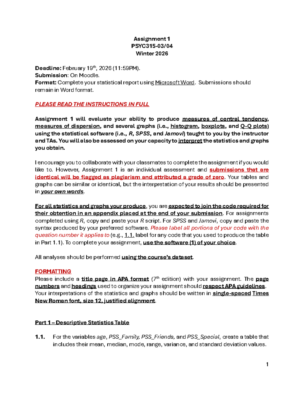 PSYC315 - Assignment 1 Guidelines for Winter 2026 Submission - Studocu