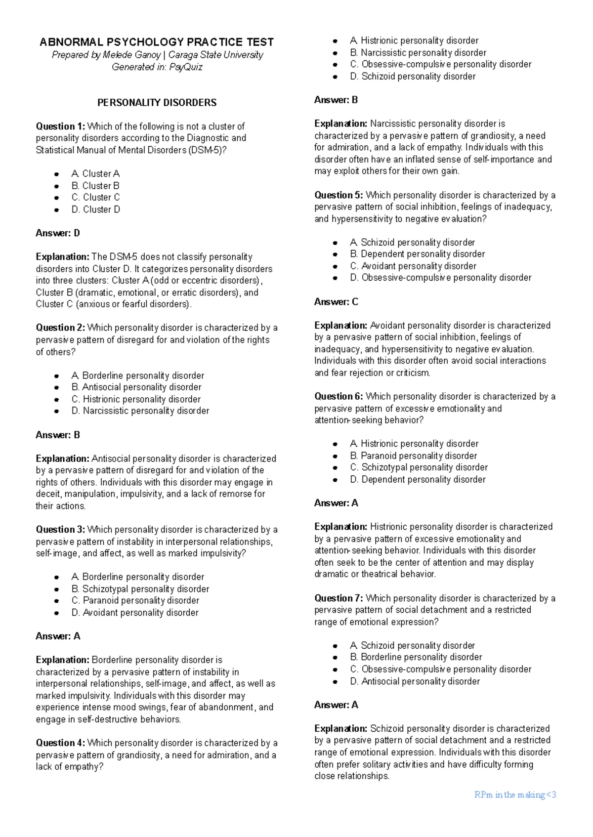 Psych Assessment Practice Test - PSY 101 - Studocu