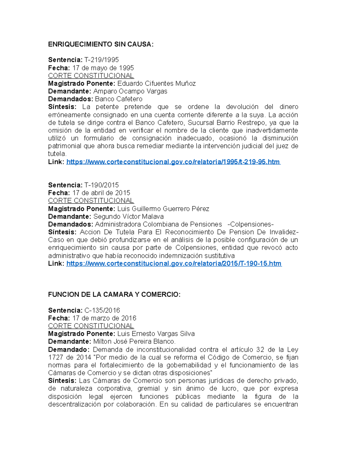 Sentencias Comercial - ENRIQUECIMIENTO SIN CAUSA: Sentencia: T-219 ...