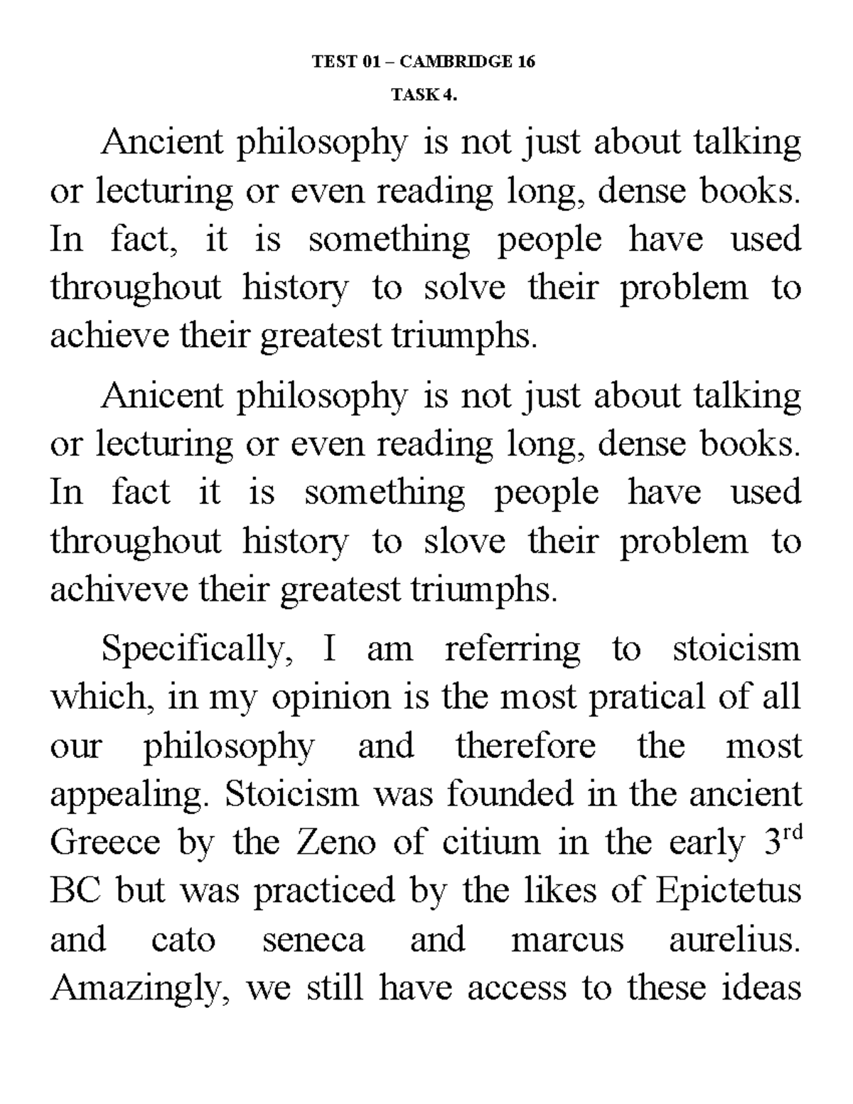 TEST 01 - Ancient Philosophy and Stoicism Insights - Studocu
