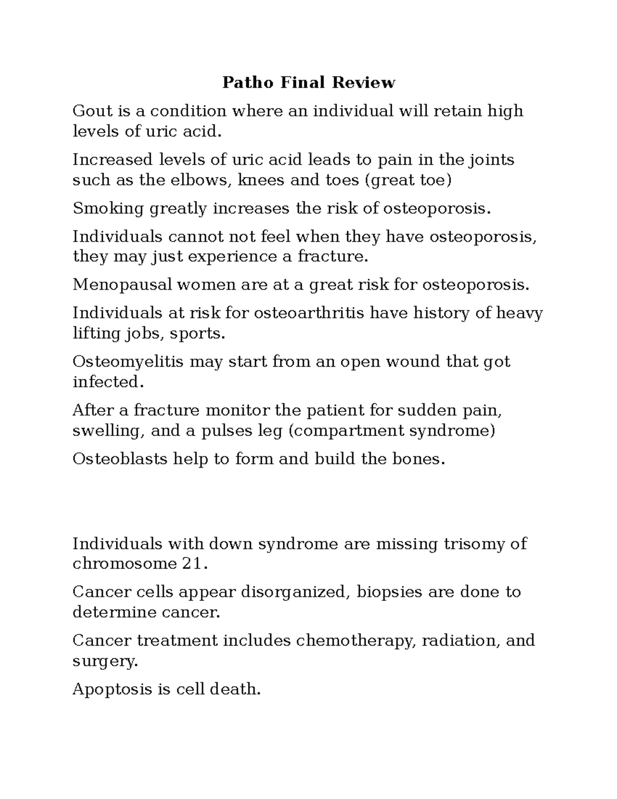 Patho Final Review - notes - Patho Final Review Gout is a condition ...