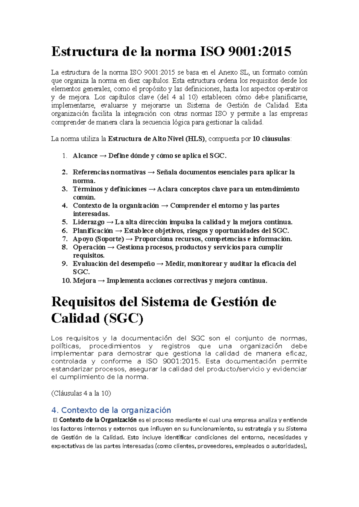 Estructura y Requisitos de la Norma ISO 9001:2015 - Studocu