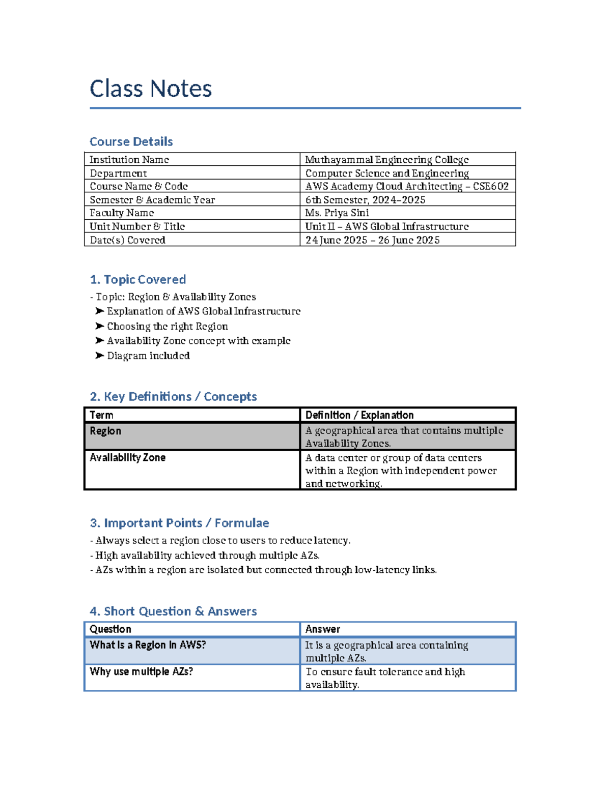 AWS CSE602 Class Notes: Unit II - AWS Global Infrastructure - Studocu