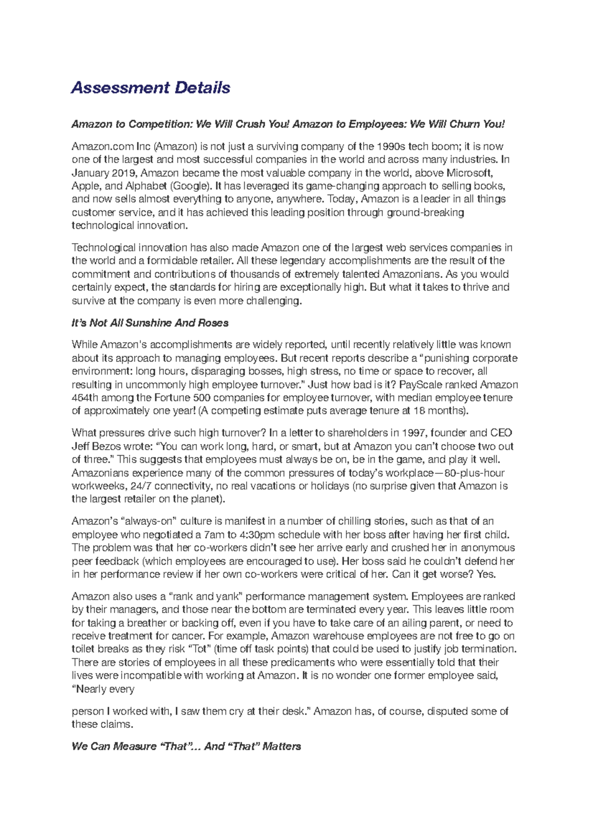 Assessment 3 Details - Assessment Details Amazon to Competition: We ...