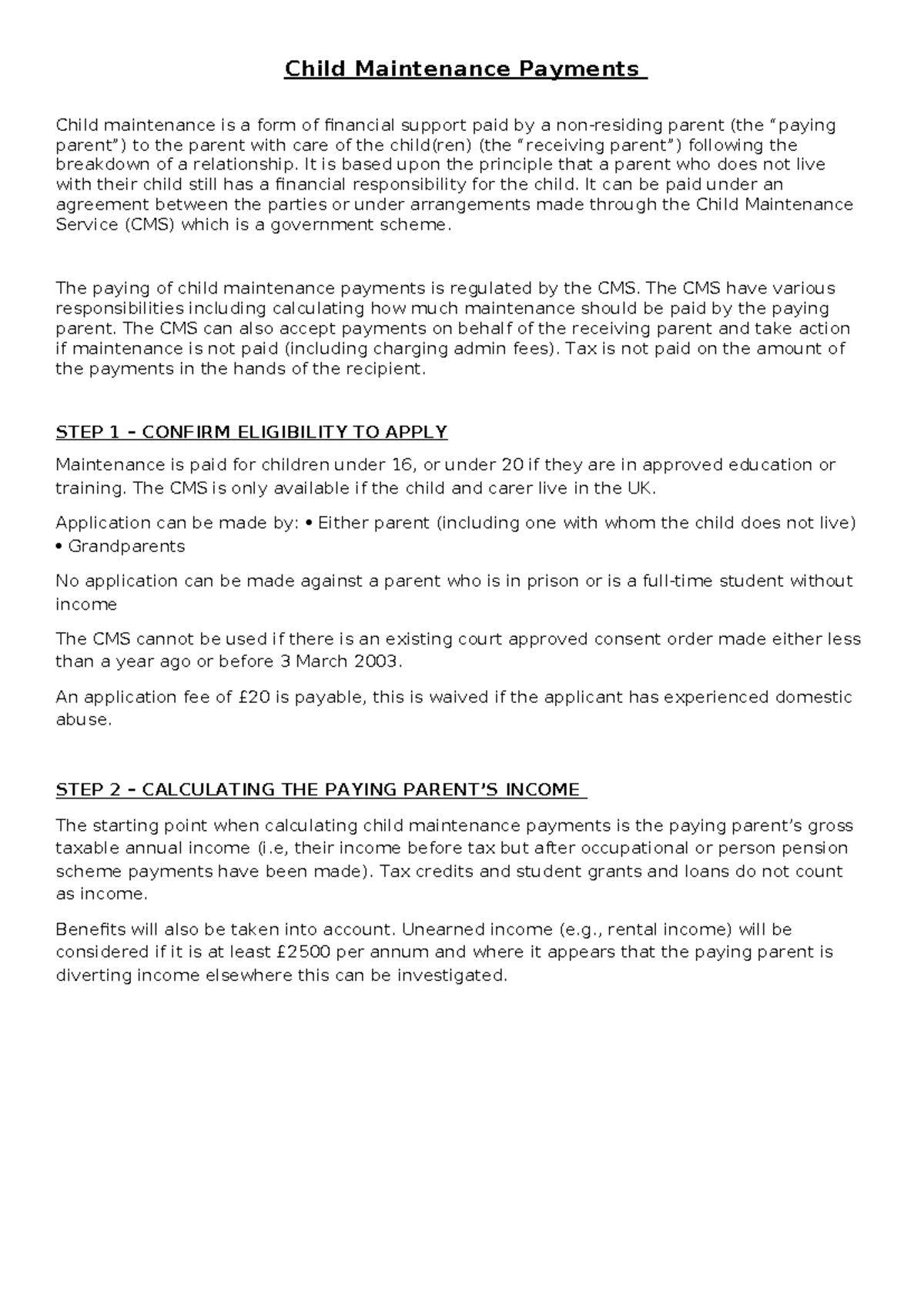 Child Maintenance (CMS) - Comprehensive Notes & Practice Questions ...