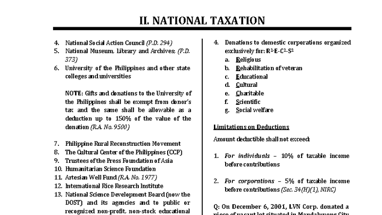 UST 2023 Taxation Law Notes: National Taxation Overview - Studocu